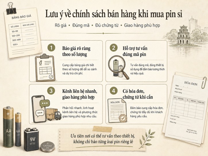 Lưu ý về chính sách bán hàng khi mua pin sỉ 